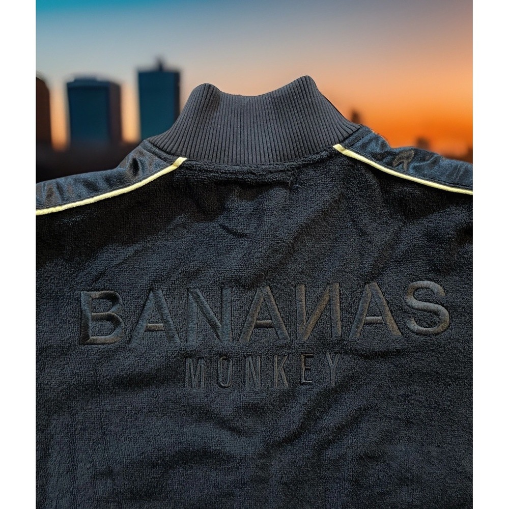 Bananas Monkey Jacket Men S Black Terry Cloth Full Zip Heavyweight Embroidery‎